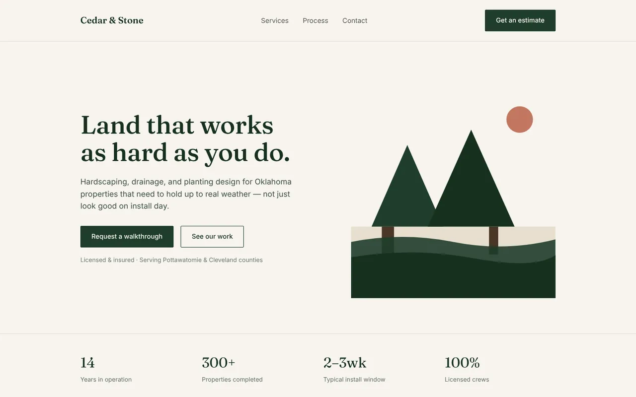 Homepage of the Cedar & Stone concept site